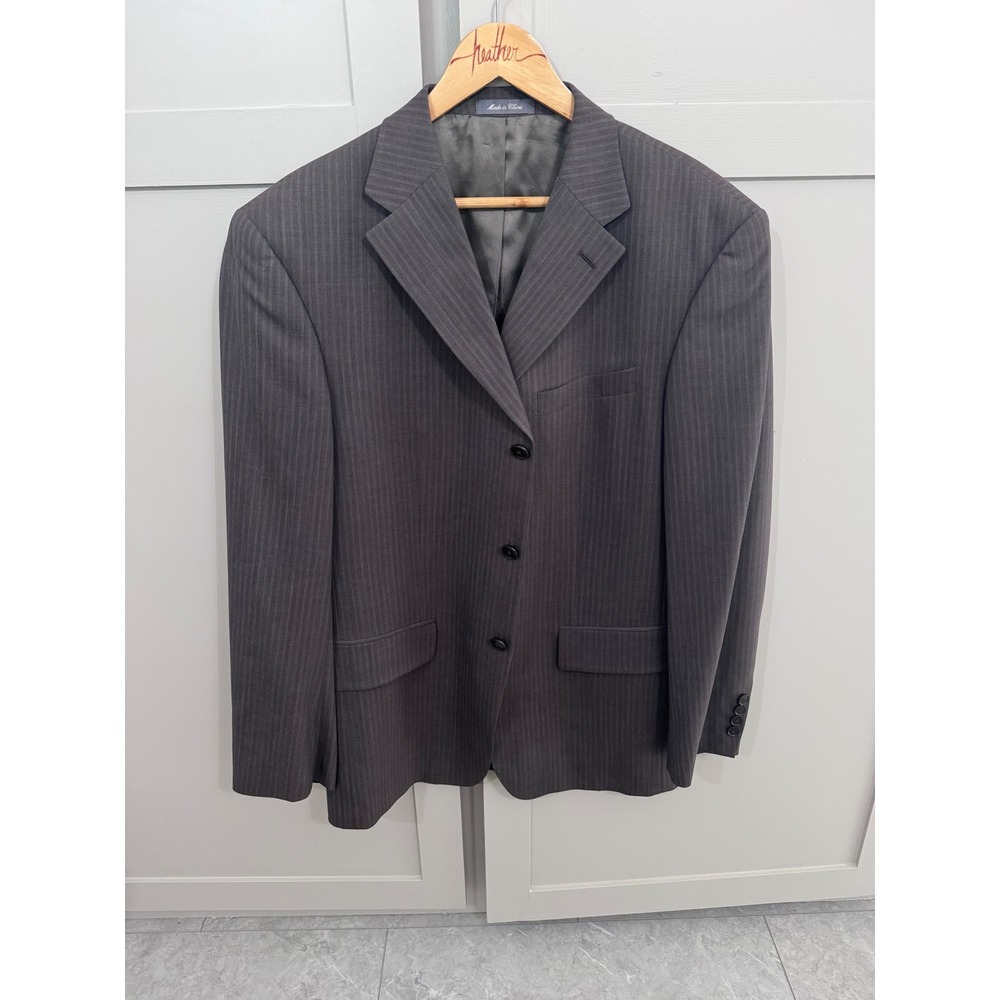 Oscar de la Renta Mens 100% Wool Suit Jacket Blazer‎ brown Pinstripe 40R 5297